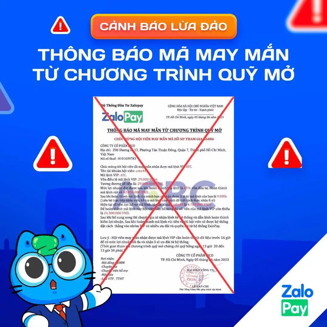 Cảnh báo thủ đoạn lừa đảo mới trên ZaloPay