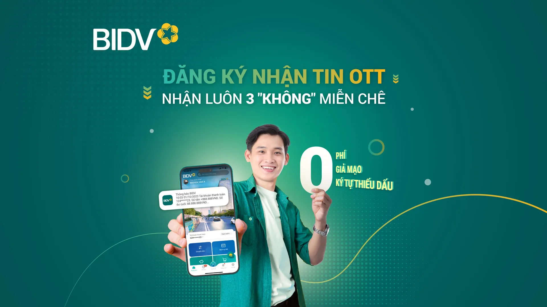 Nhận biến động số dư với mức phí 0 đồng tại BIDV 