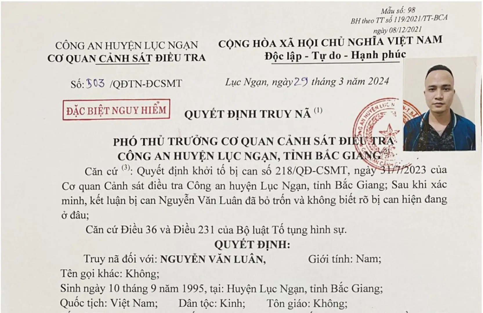 Bắc Ninh: Truy nã đối tượng tổ chức sử dụng trái phép chất ma tuý