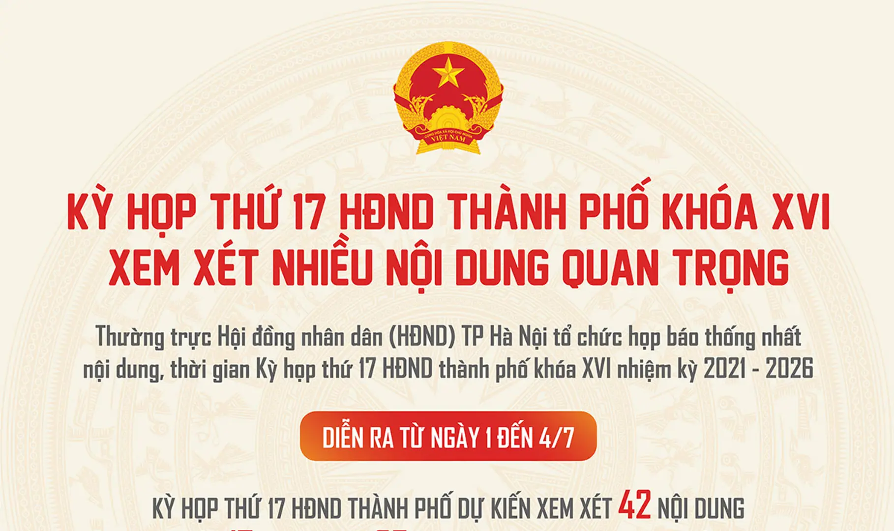 Kỳ họp thứ 17 HĐND TP Hà Nội khóa XVI sẽ xem xét 42 nội dung