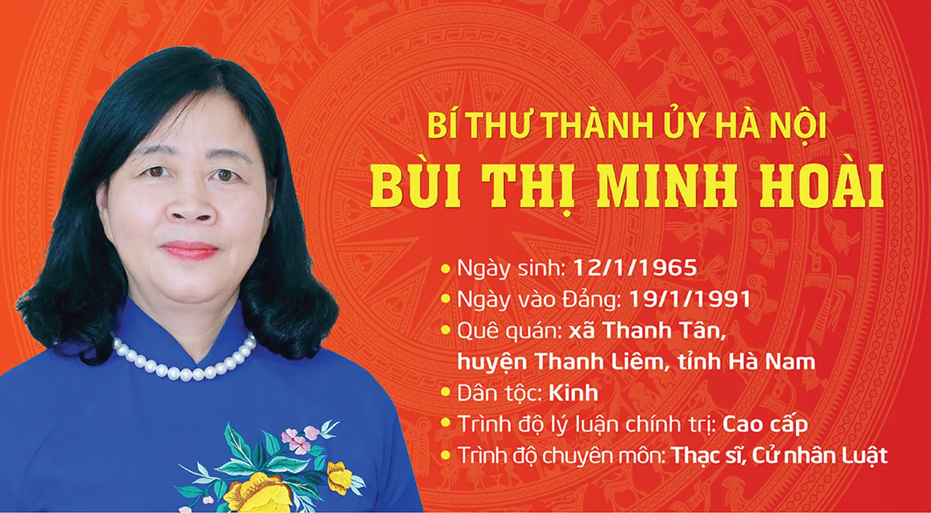 Tóm tắt quá trình công tác của tân Bí thư Thành ủy Hà Nội Bùi Thị Minh Hoài