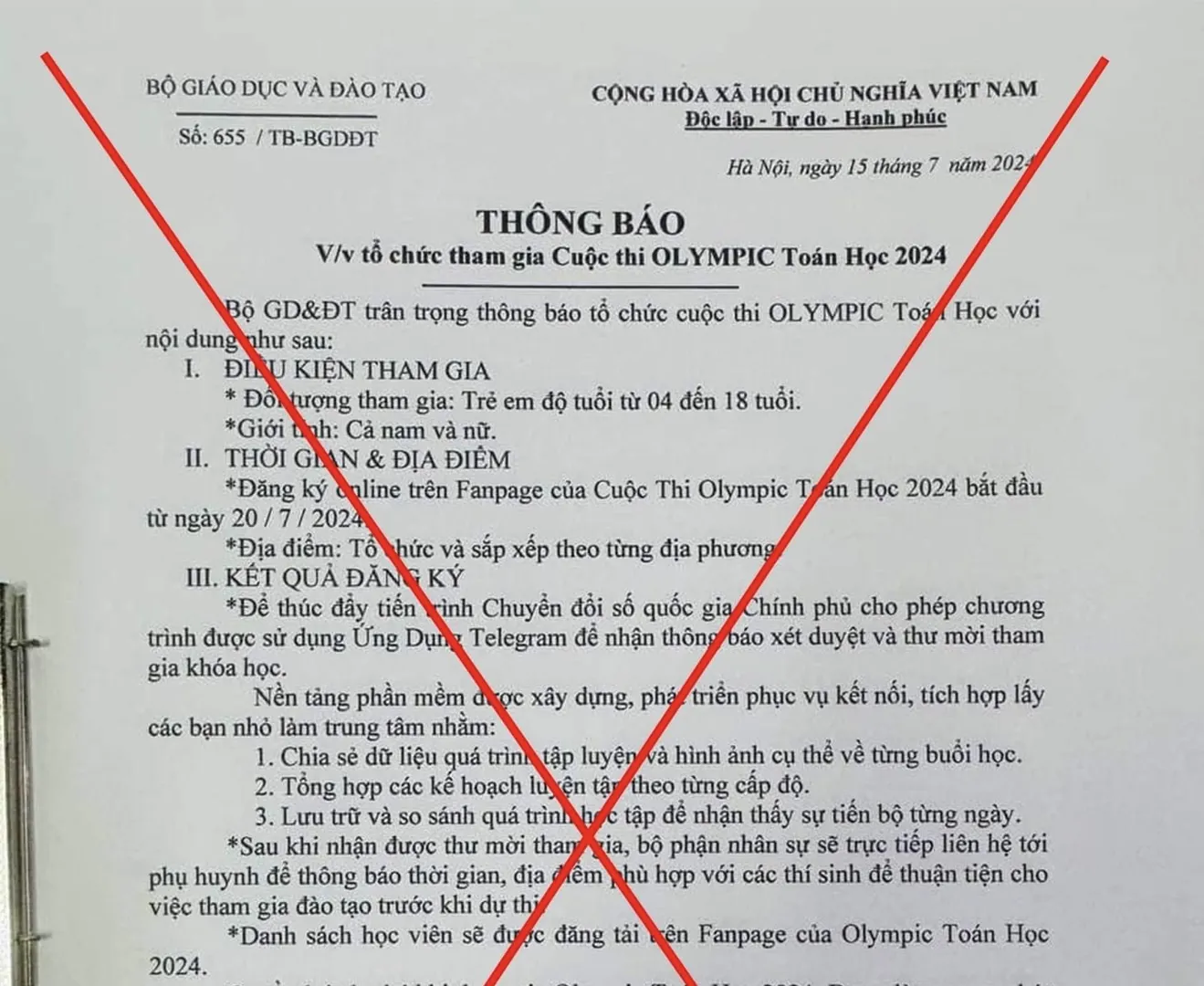 Bộ GD&ĐT cảnh báo: "Thông báo thi Olympic Toán học" là giả mạo