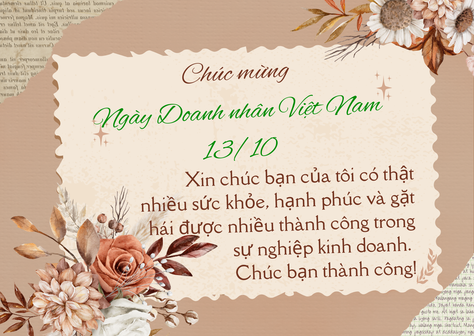 Lời chúc mừng nhân Ngày Doanh nhân Việt Nam 13/10/2024 cho đối tác, bạn bè