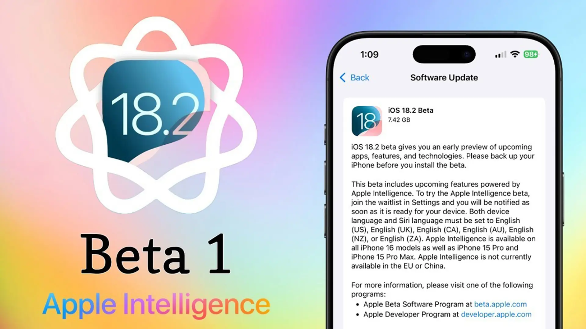 Apple bất ngờ phát hành iOS 18.2 beta 1 