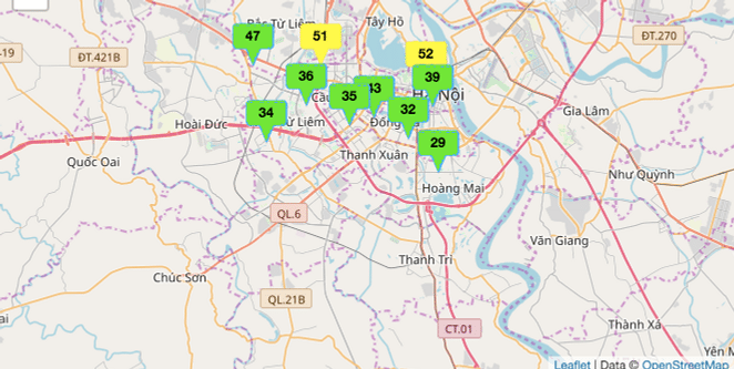 Hanoi’s air quality on November 13: Mostly at unhealthy level