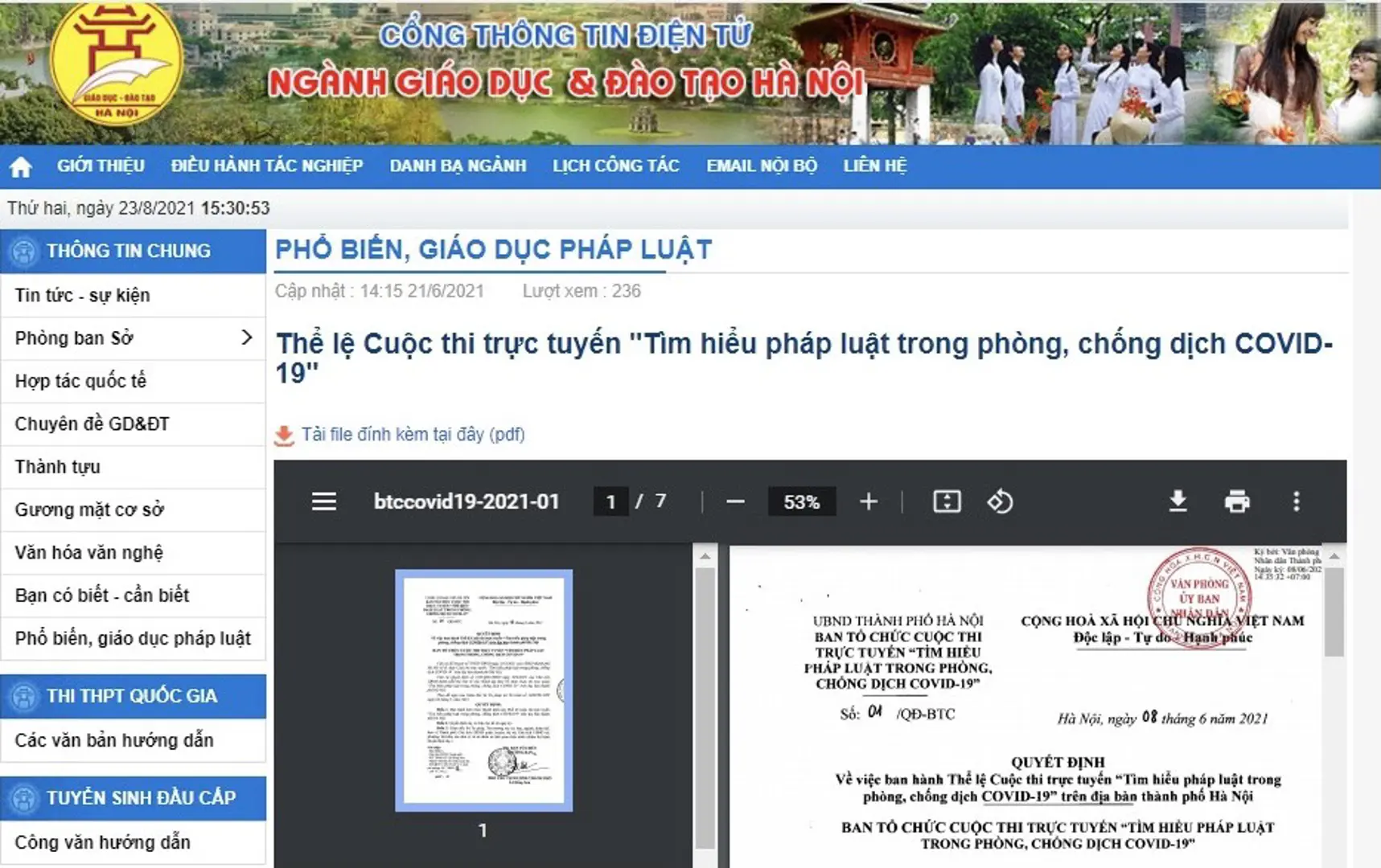 Ngành GD&ĐT Hà Nội: Tích cực hưởng ứng cuộc thi tìm hiểu pháp luật trong phòng, chống dịch