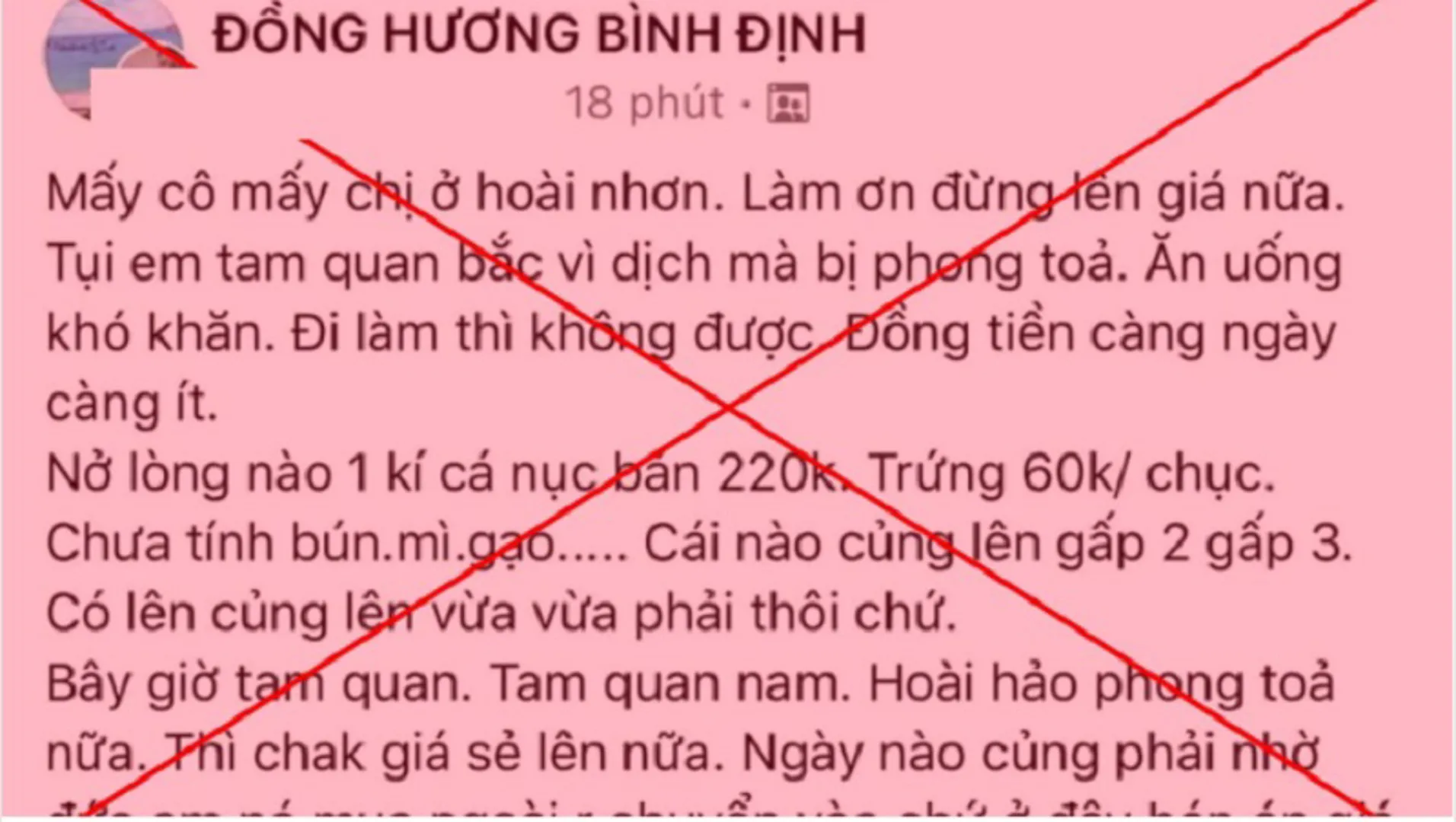 Bình Định: Bị phạt tiền vì phao tin giá thực phẩm tăng 2-3 lần