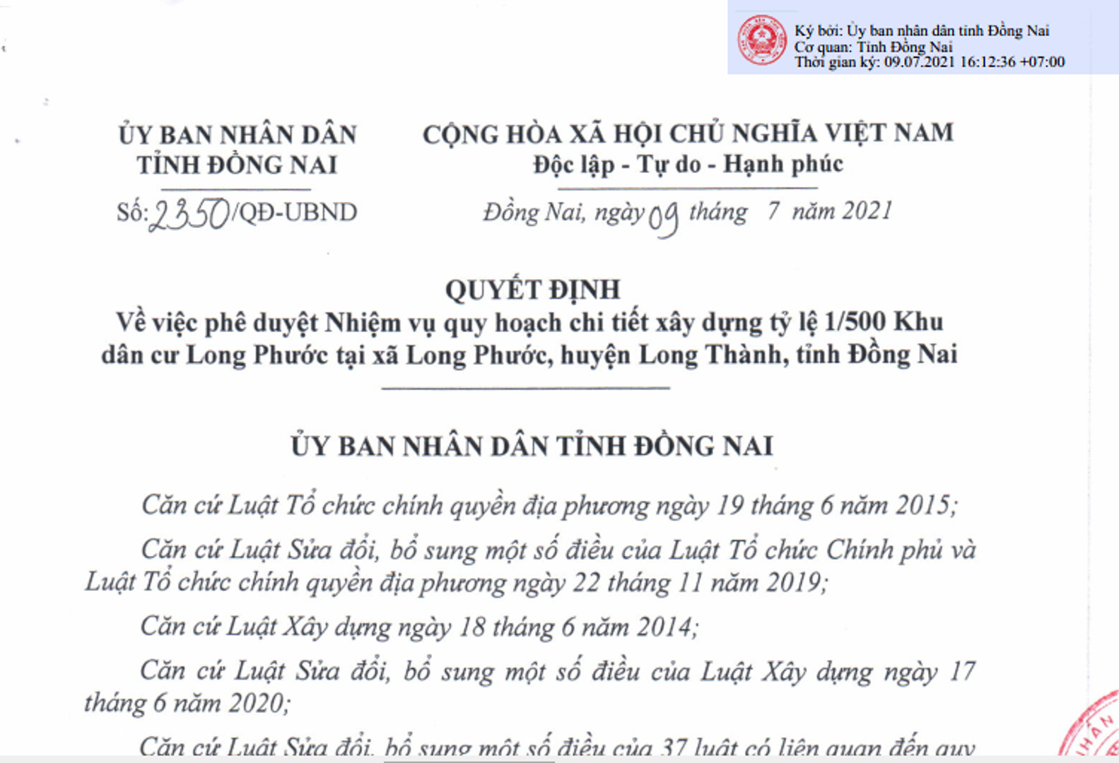 Đồng Nai: Duyệt quy hoạch chi tiết Khu dân cư hơn 46ha tại huyện Long Thành