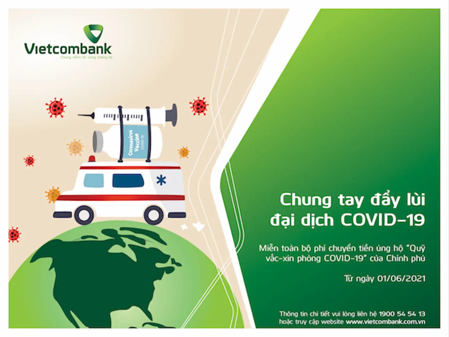 Vietcombank miễn phí chuyển tiền ủng hộ Quỹ vaccine phòng Covid-19