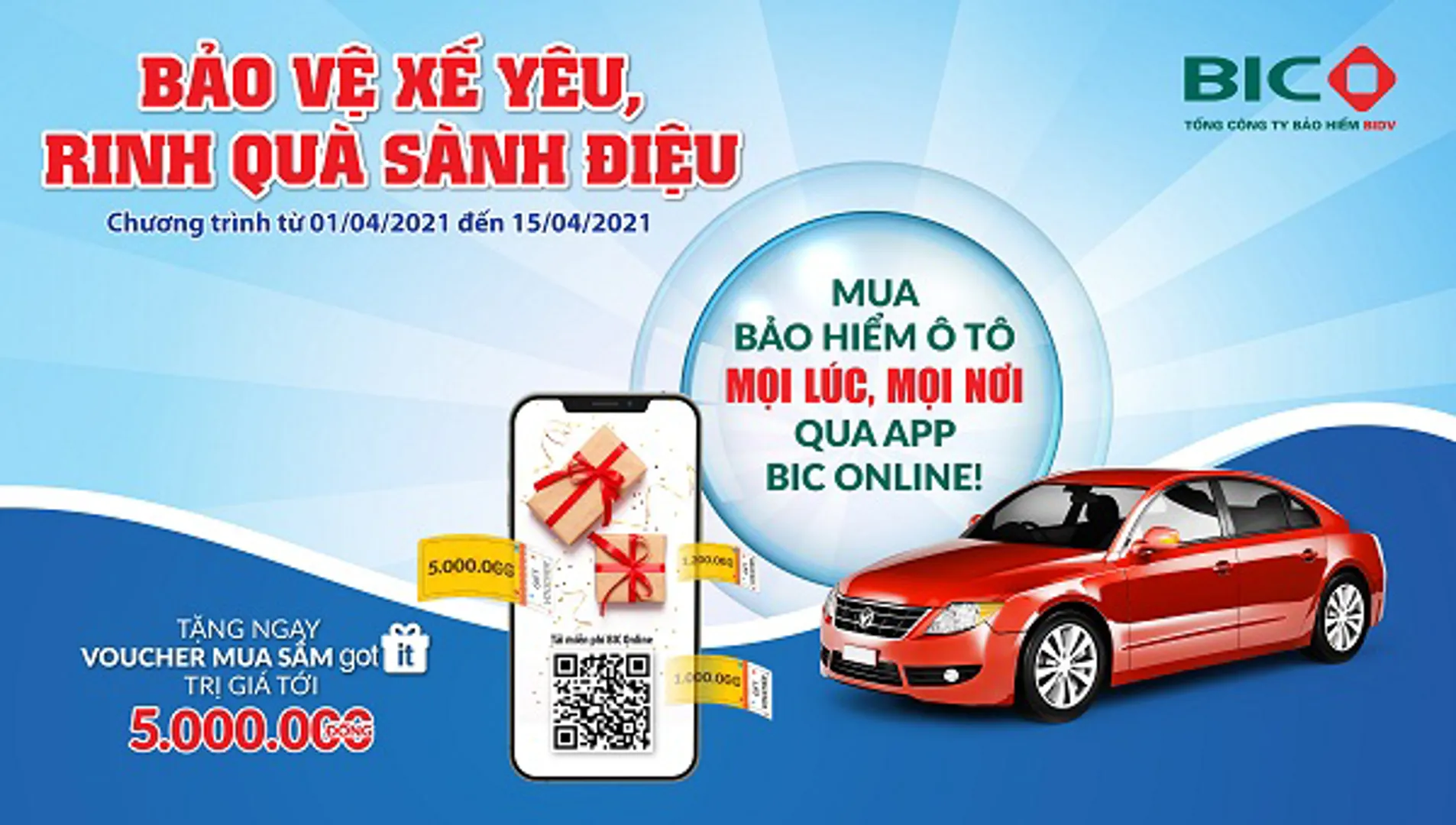 Tặng quà tới 5 triệu đồng khi mua bảo hiểm ô tô qua ứng dụng BIC Online