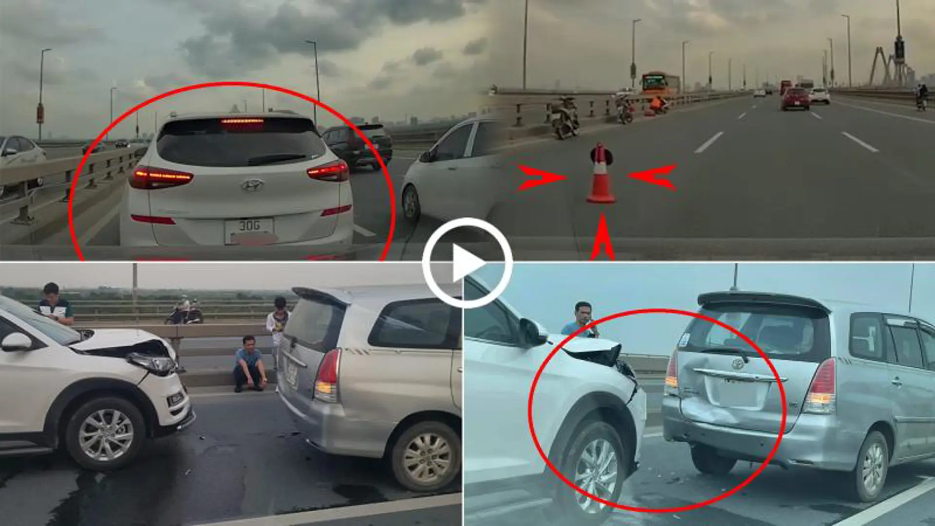 [Clip] Giữ khoảng cách không an toàn, ô tô Hyundai Tucson đâm đuôi xe Toyota Innova