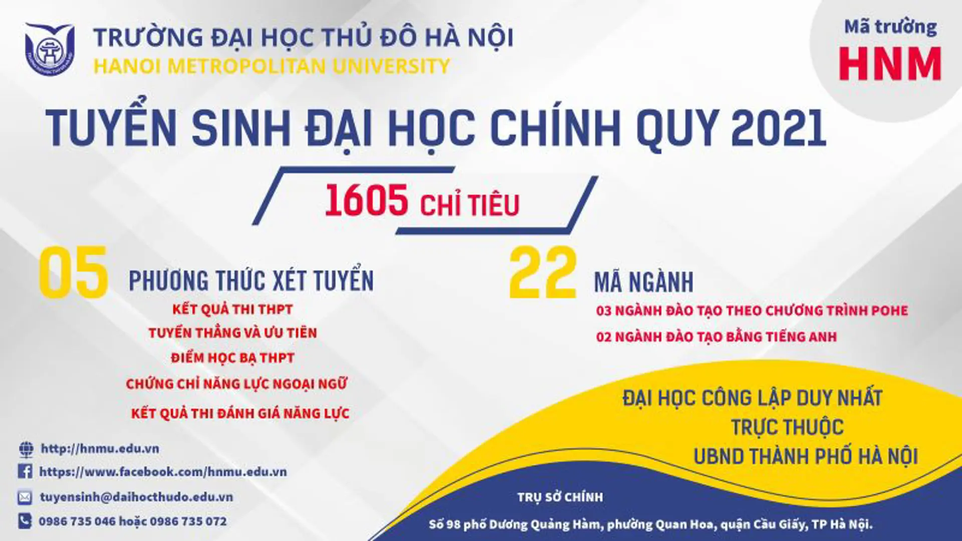 Trường Đại học Thủ đô Hà Nội tuyển sinh theo 5 phương thức