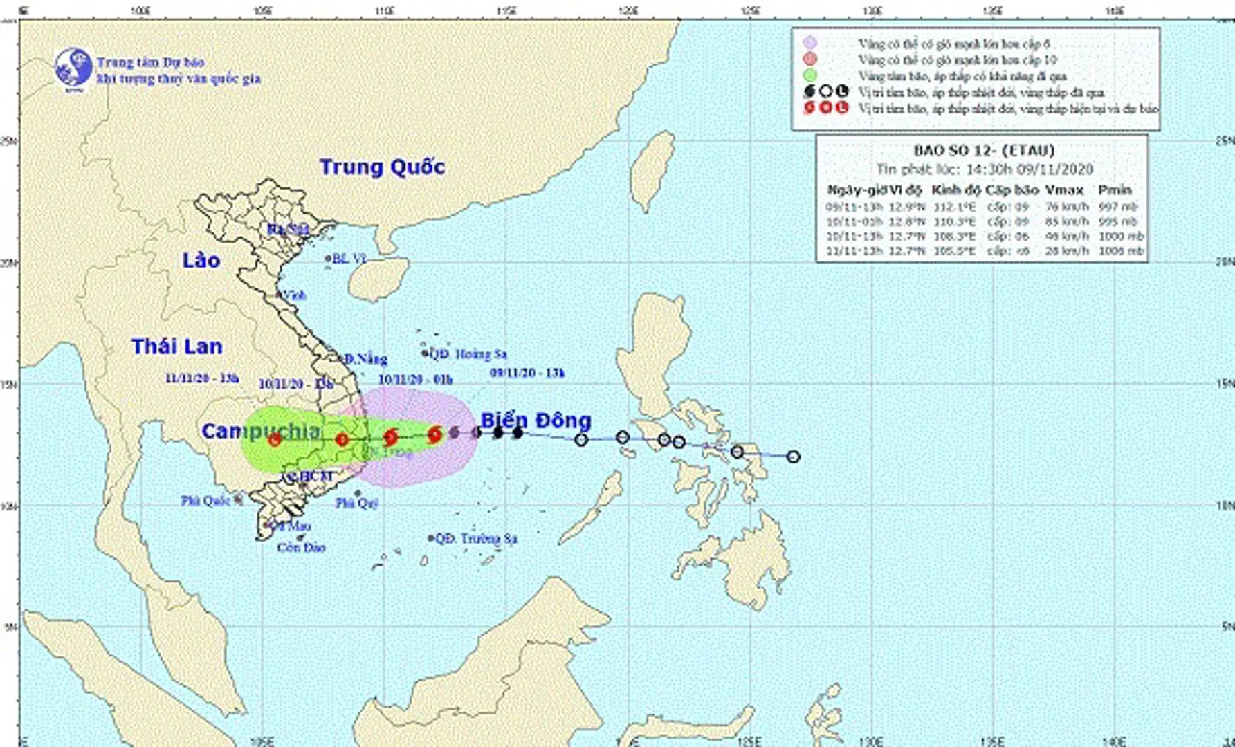 Bão số 12 di chuyển nhanh, gây mưa lớn ở miền Trung