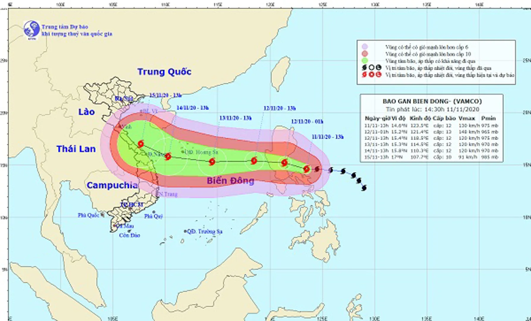 Bão Vamco giật cấp 15 đang đi vào Biển Đông