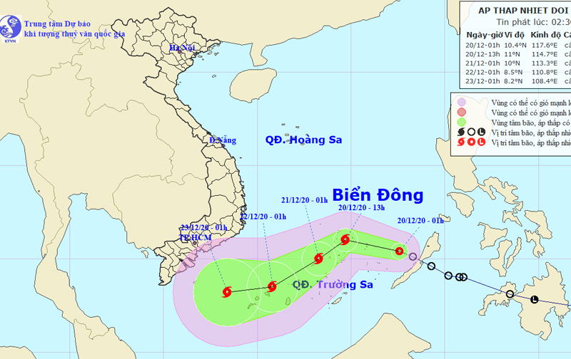 Áp thấp nhiệt đới vào Biển Đông, di chuyển theo hướng Tây Tây Bắc