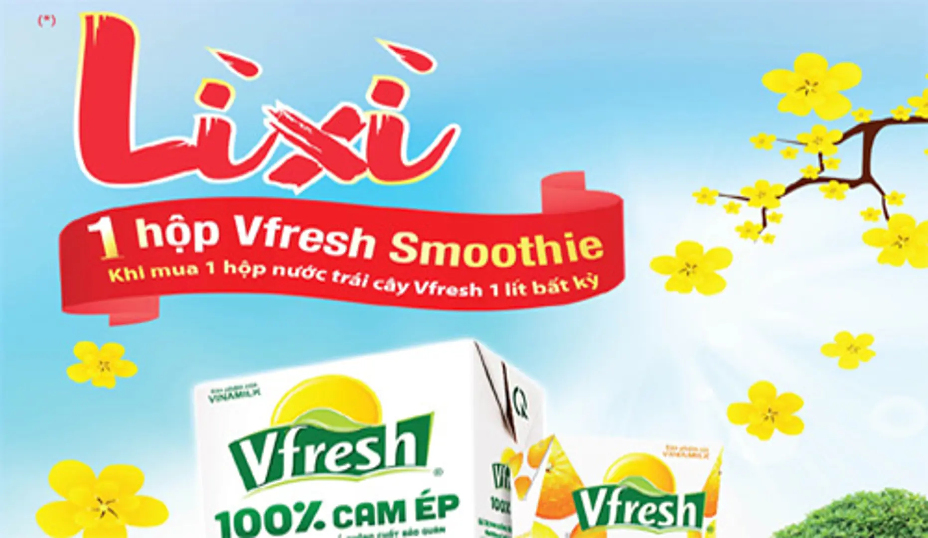 Tặng 1 hộp 250ML Smoothie Vfresh khi mua 1 hộp 1 lít nước trái cây Vfresh