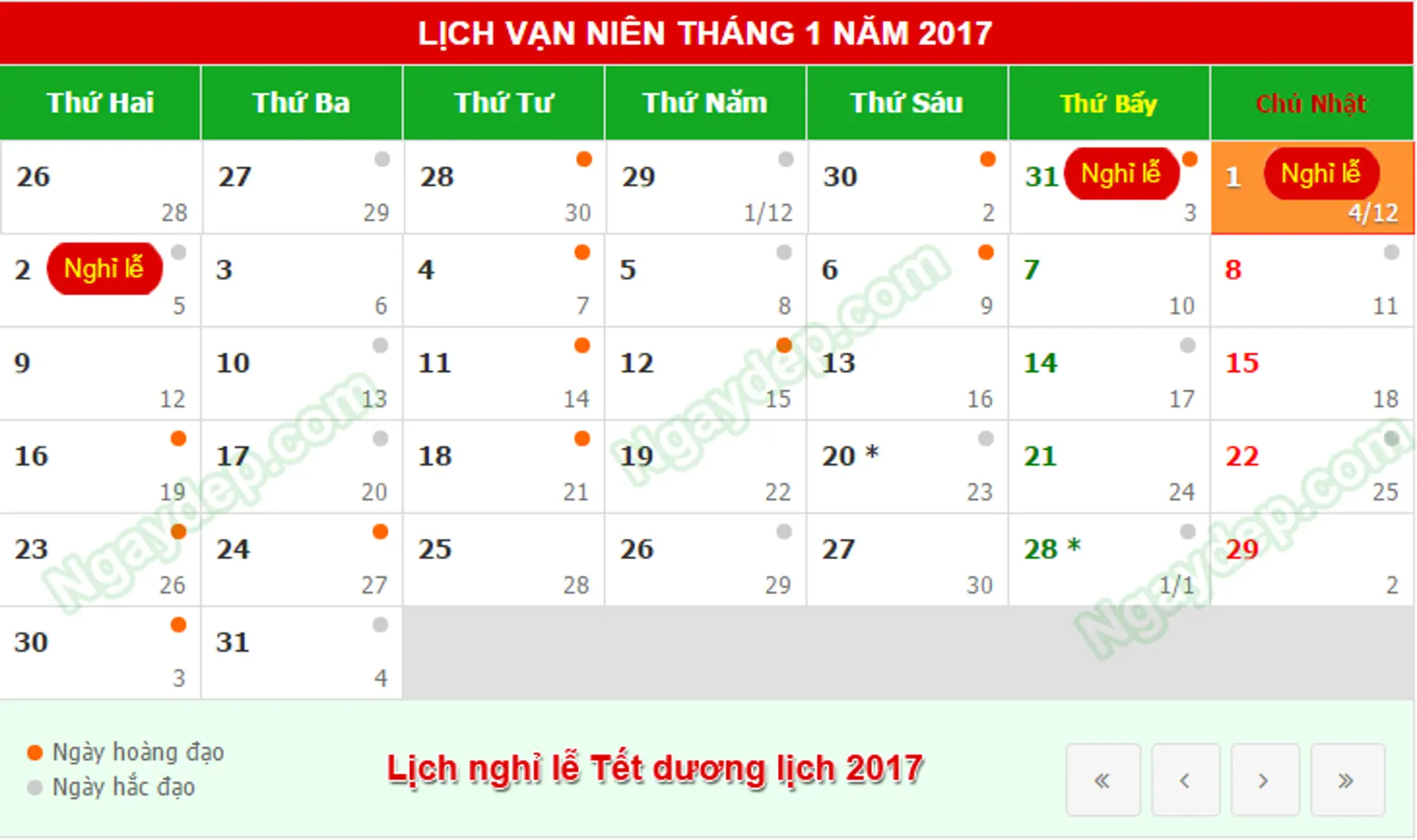 Cụ thể lịch nghỉ Tết Dương lịch 2017