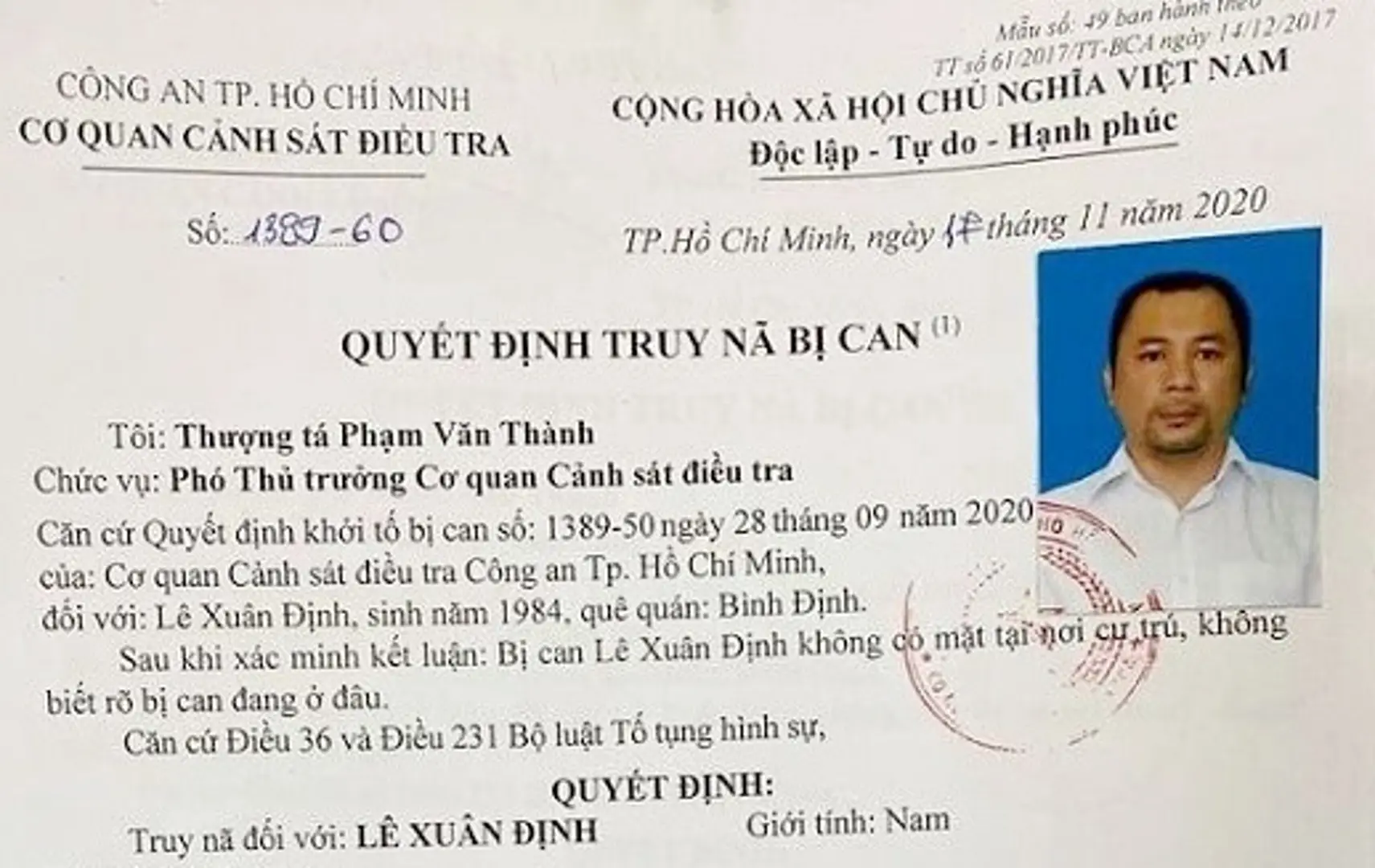 Công an TP Hồ Chí Minh truy nã Giám đốc Công ty Đầu tư và Phát triển nhà Khương Điền