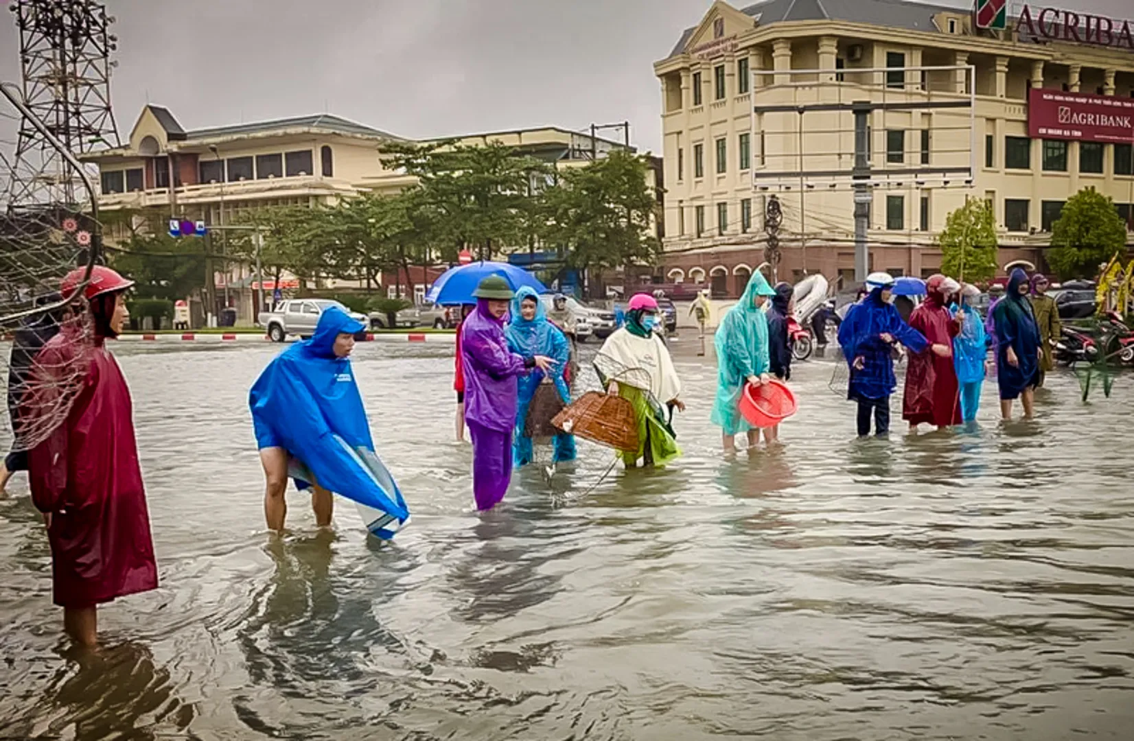 Hà Tĩnh: Người dân dàn hàng bắt cá giữa lòng thành phố