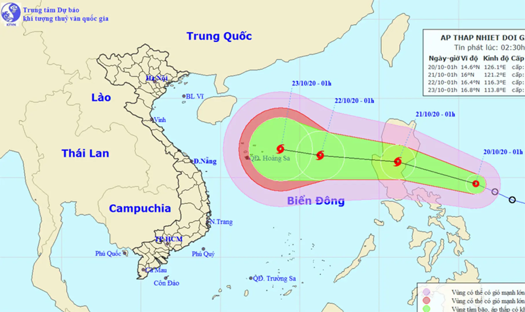 Áp thấp nhiệt đới đang di chuyển vào Biển Đông, nhiều vùng biển mưa dông mạnh