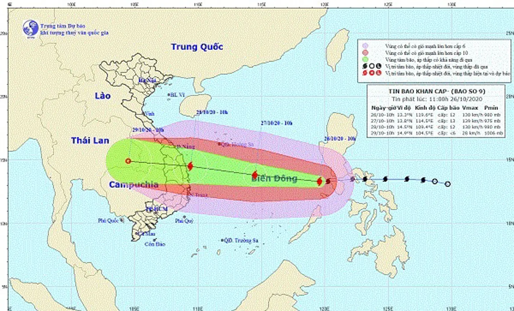 Bão số 9 giật cấp 15 hướng về vùng biển từ Đà Nẵng đến Phú Yên