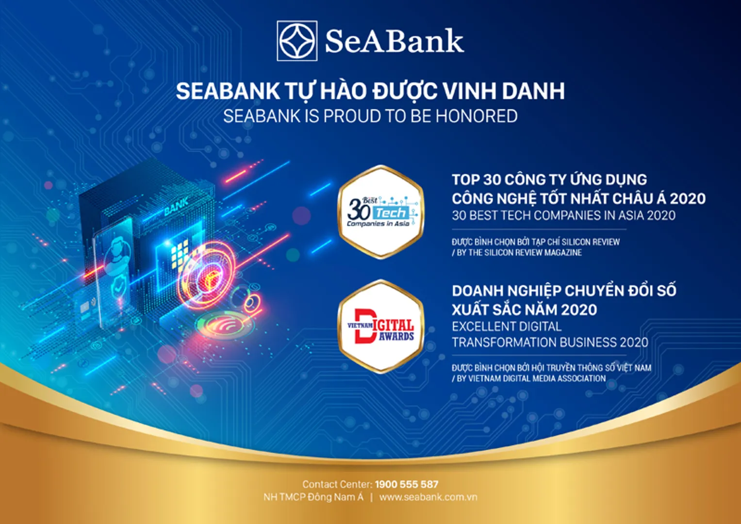 SeABank vinh dự nhận giải thưởng chuyển đổi số Việt Nam và “Top 30 công ty ứng dụng công nghệ tốt nhất châu Á 2020”