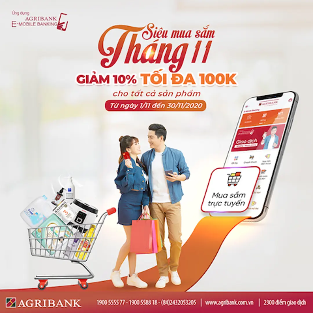 Chương trình “Siêu mua sắm tháng 11” trên siêu thị điện tử Vnshop của ứng dụng Agribank E-Mobile Banking