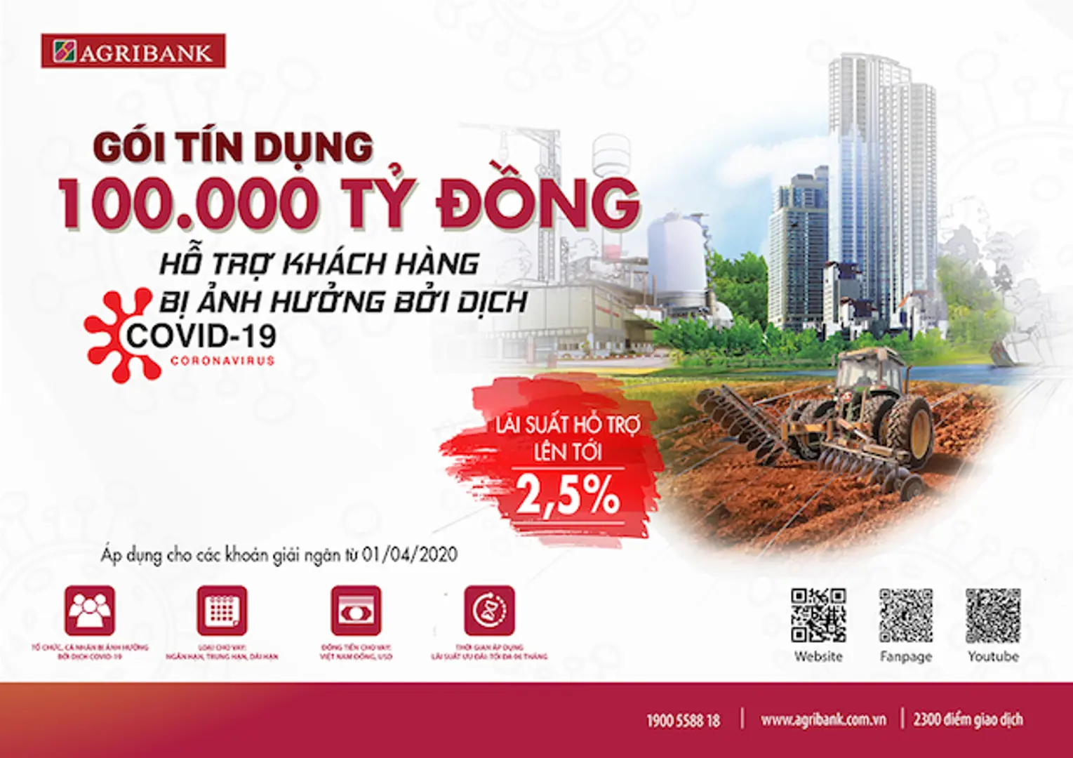 Agribank giảm thêm lãi suất gói tín dụng 100.000 tỷ đồng hỗ trợ khách hàng ảnh hưởng bởi Covid-19