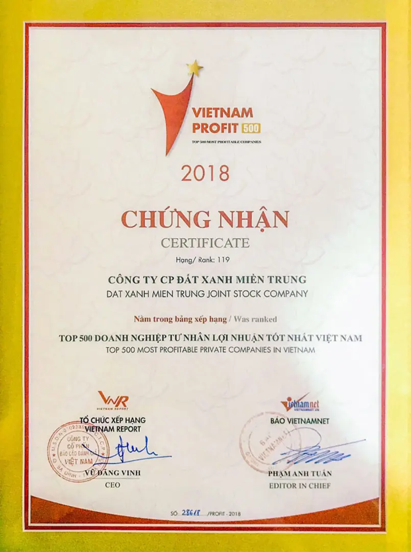 Đất Xanh Miền Trung bứt phá trong 500 doanh nghiệp lợi nhuận tốt nhất năm 2018