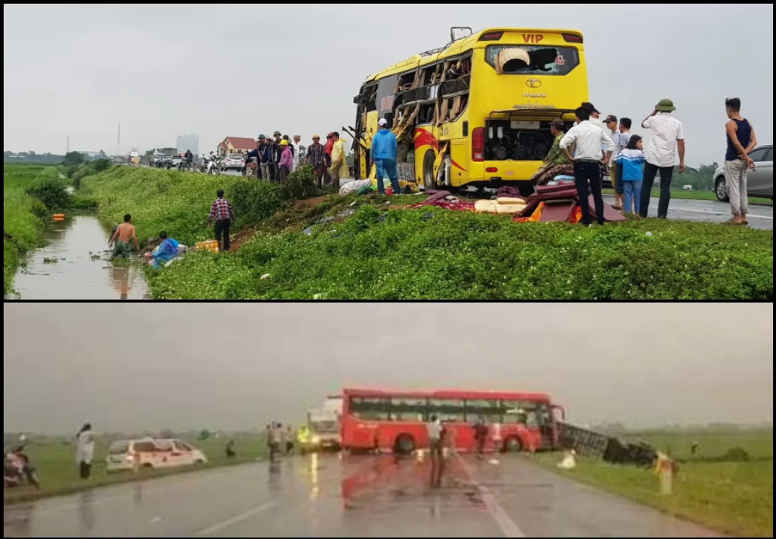 4 ô tô đâm liên hoàn, xe cứu thương văng xuống ruộng