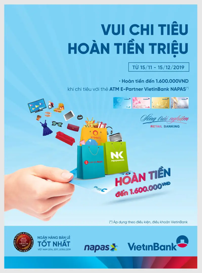 Hoàn đến 1,6 triệu đồng cho chủ thẻ VietinBank E-Partner Napas