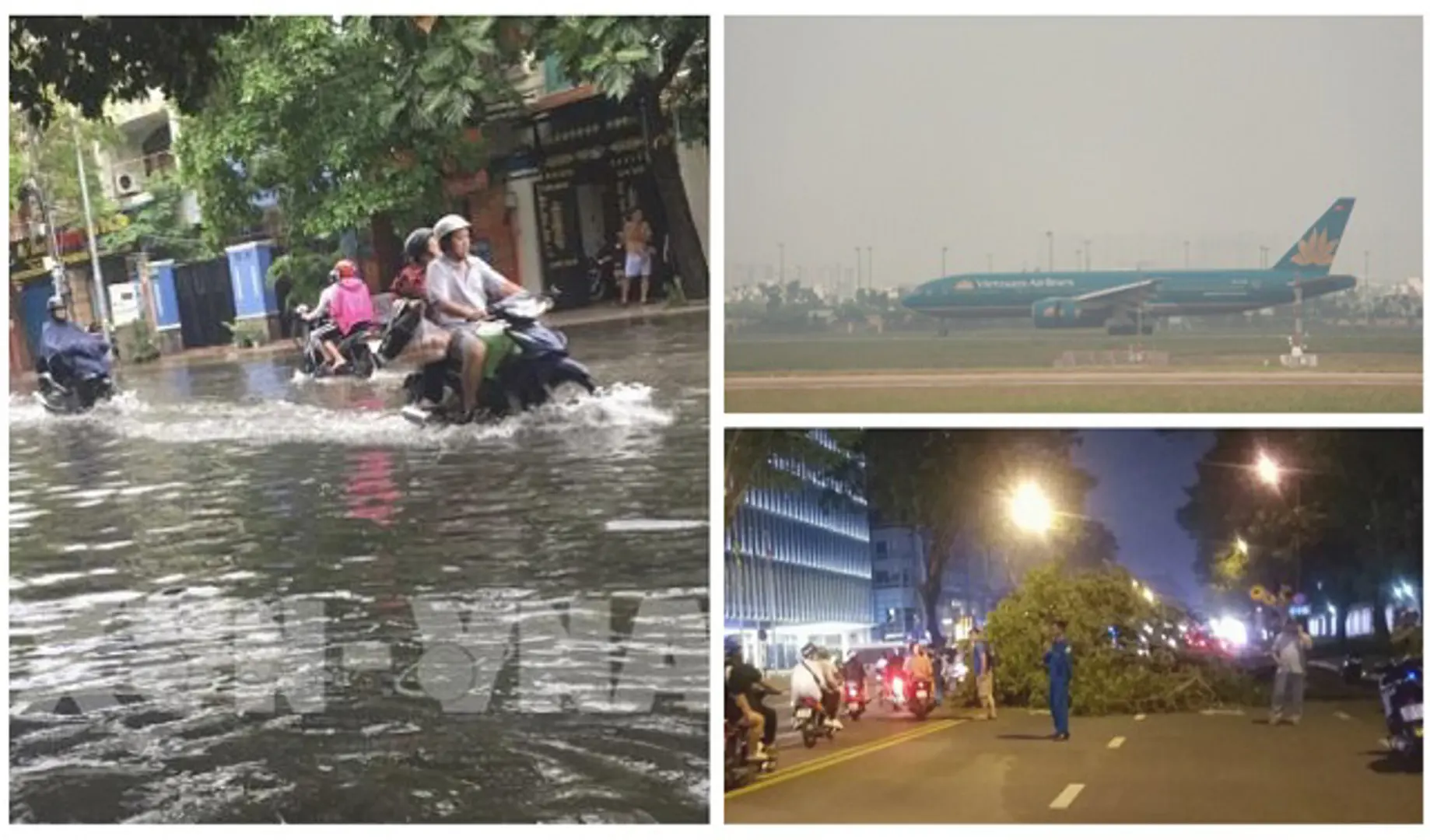 TP Hồ Chí Minh: Mưa lớn gây ngập đường, đổ cây, nhiều chuyến bay không thể hạ cánh