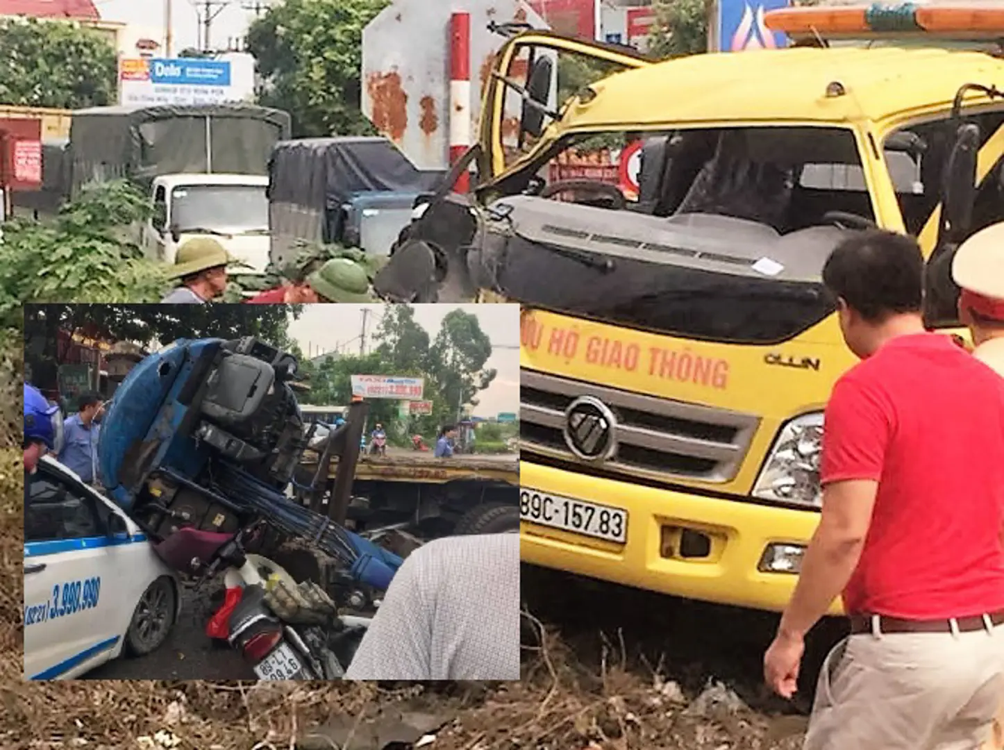 Tàu hỏa đâm xe cứu hộ, nhiều phương tiện hư hỏng