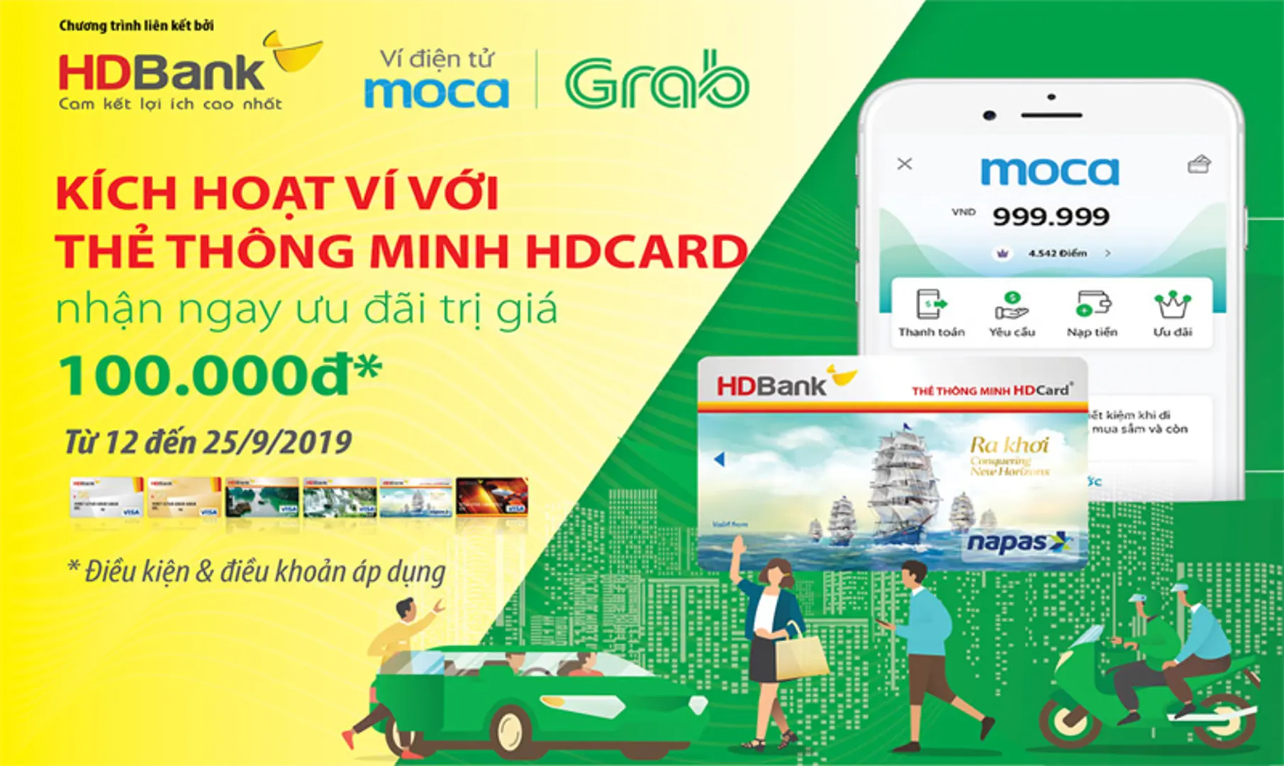 Nhận ưu đãi giảm 50% dịch vụ Grab khi thanh toán bằng thẻ HDBank