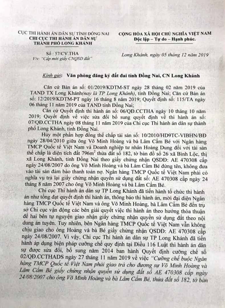 Vụ “Ngân hàng VIB không thi hành án”: Có quyết định cưỡng chế, vẫn không chấp hành!