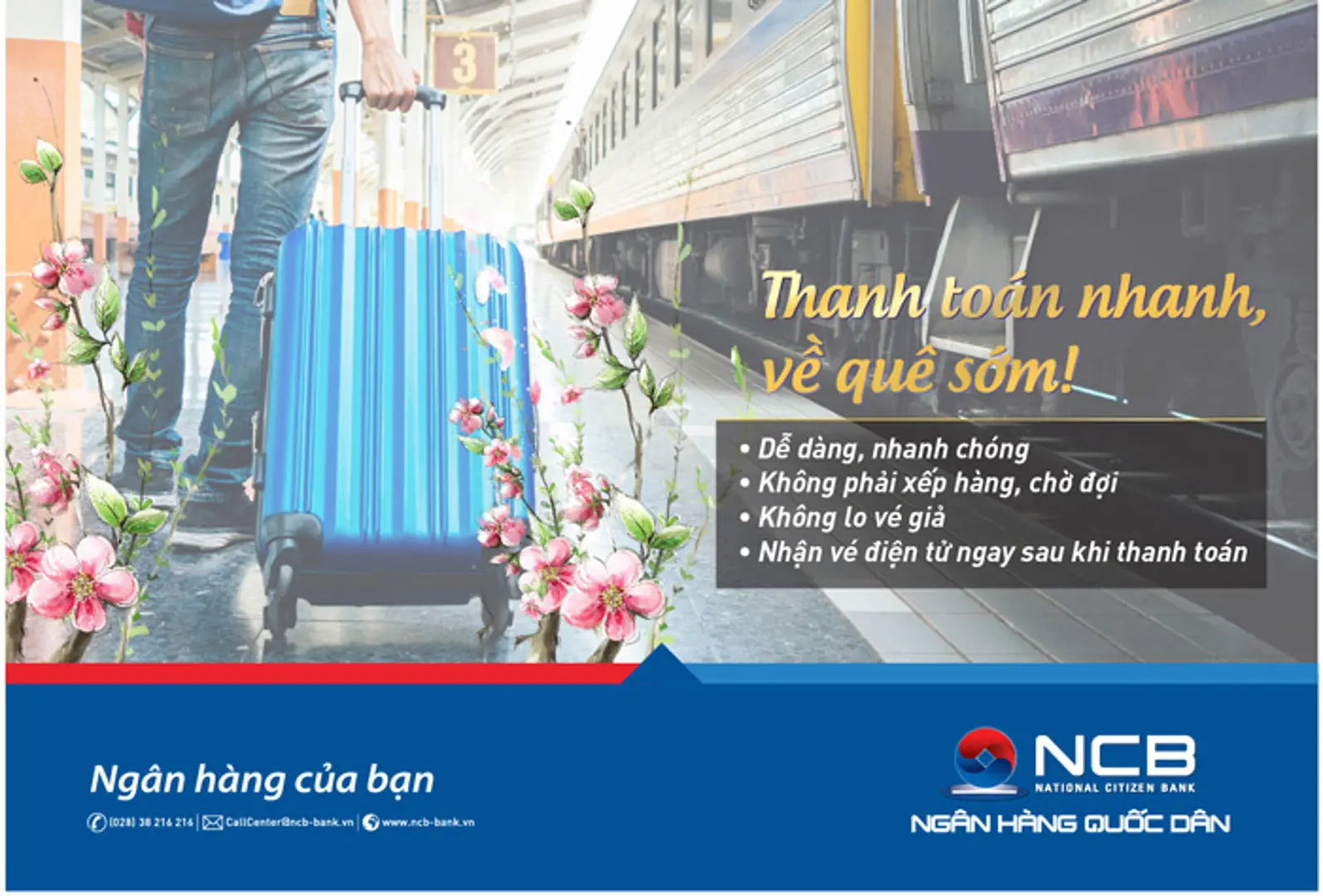 Thanh toán trực tuyến vé máy bay và vé tàu tết cùng Ngân hàng Quốc Dân