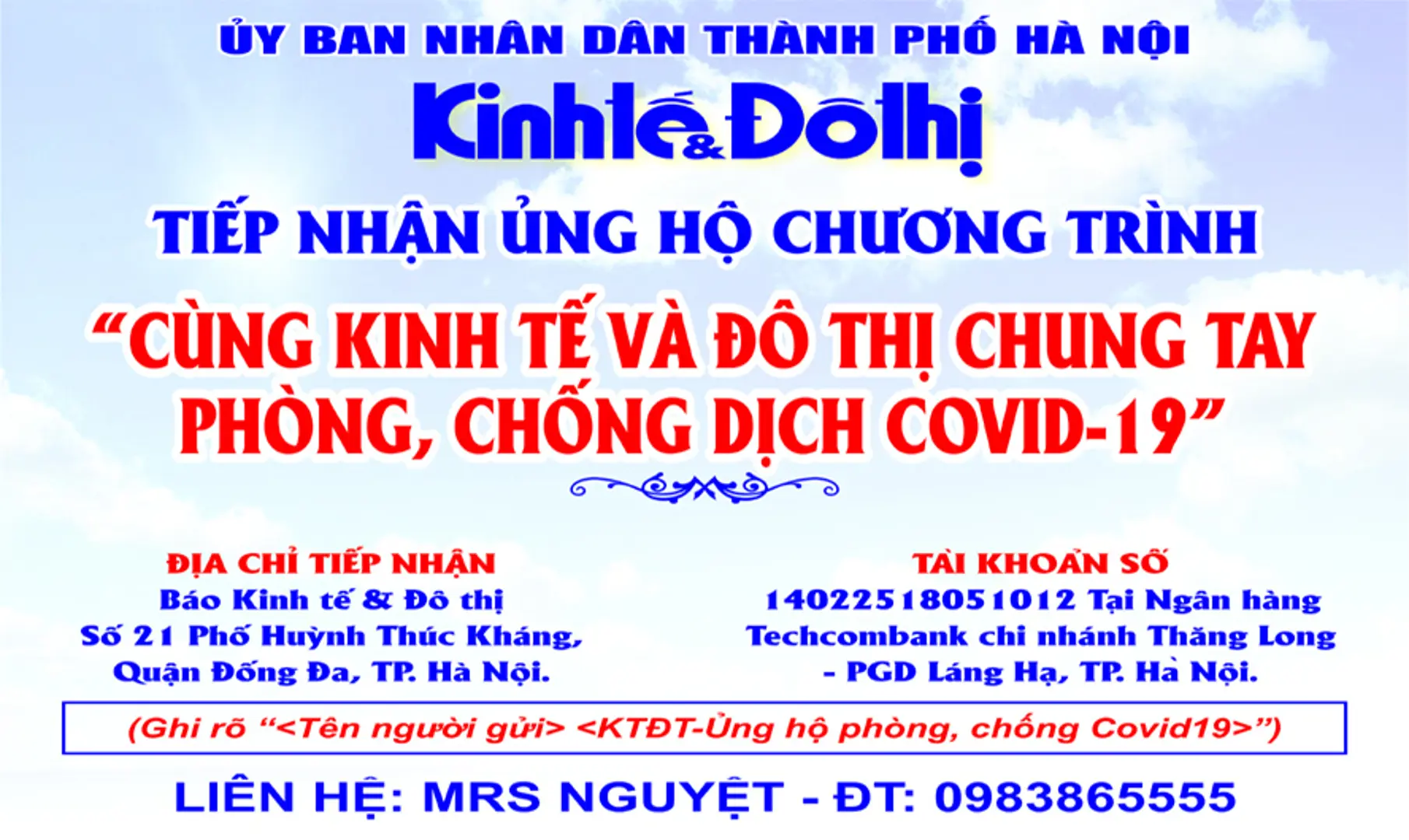 Cùng Kinh tế & Đô thị chung tay phòng, chống dịch Covid-19