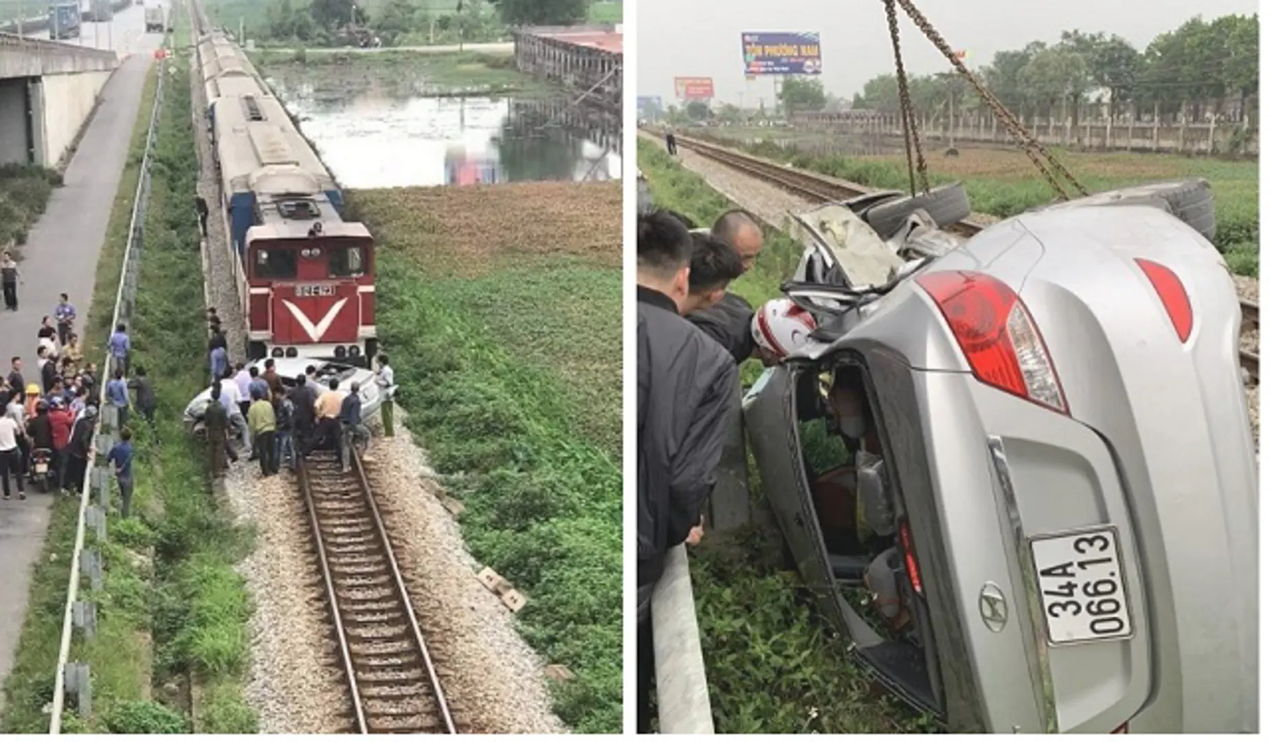 Ô tô bẹp dúm sau va chạm với tàu hỏa, 2 người tử vong