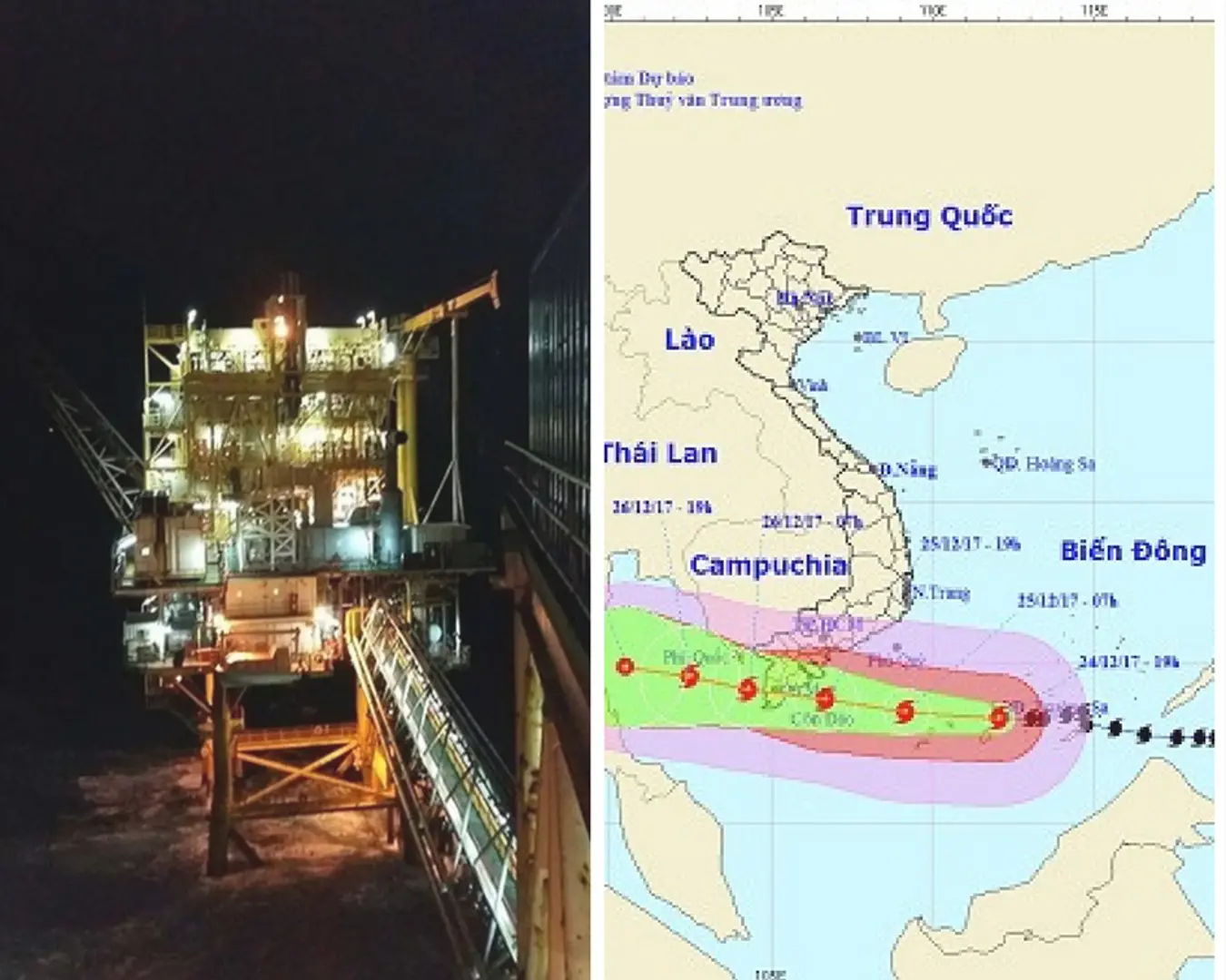 Các nhà giàn rung lắc trong bão số 16 giật cấp 15