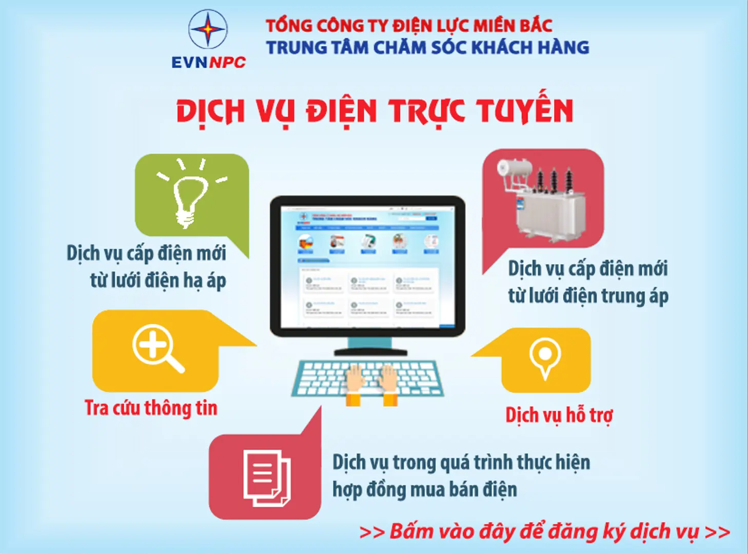 EVN NPC chính thức cung cấp dịch vụ điện trực tuyến