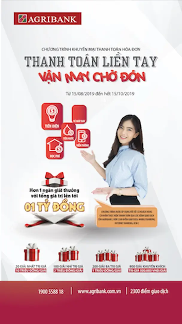 Thanh toán hóa đơn qua Agribank cùng hàng nghìn giải thưởng