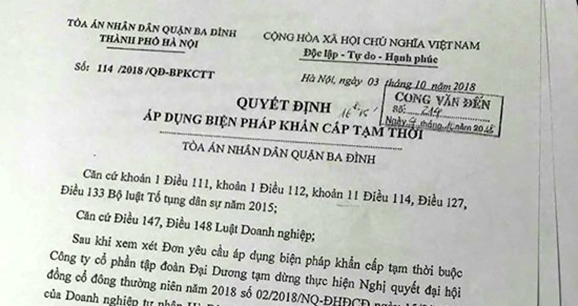 Xung quanh vụ Hà Bảo kiện Công ty Cổ phần Tập đoàn Đại Dương