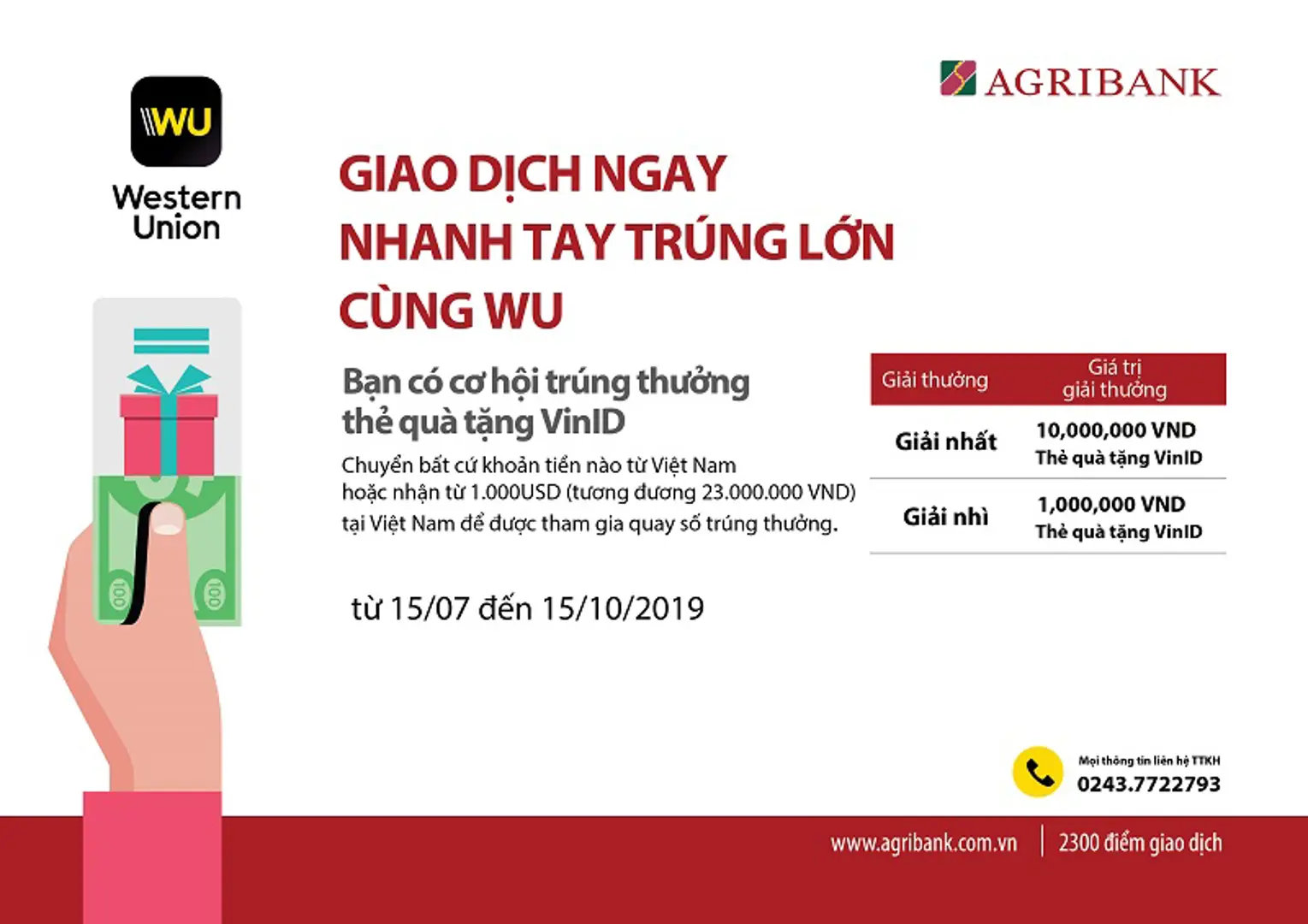 Cùng Agribank “Giao dịch ngay - Nhanh tay trúng lớn cùng Wu”