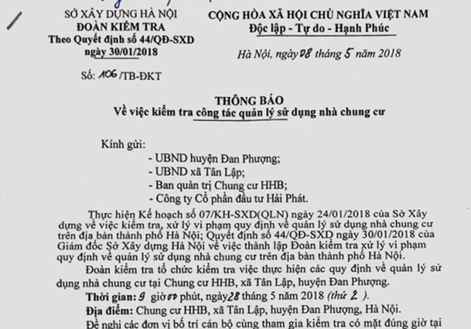 Thanh tra Sở Xây dựng khẳng định không có chuyện Đoàn kiểm tra hoãn họp vì không có phòng riêng