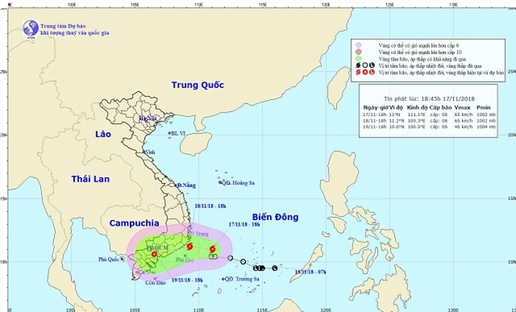 Bão số 8 giật cấp 10 di chuyển chậm vào các tỉnh từ Ninh Thuận đến Bà Rịa - Vũng Tàu