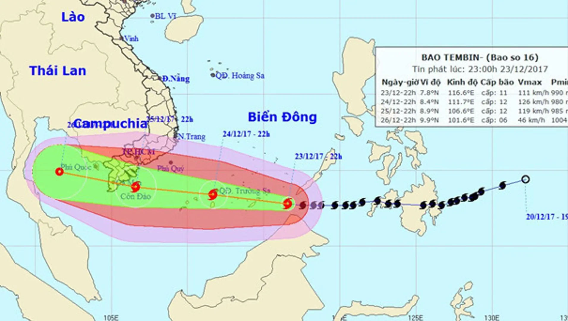 Bão Tembin đang di chuyển với cường độ tương tự bão Linda