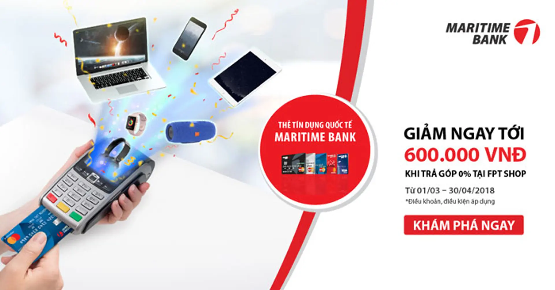 Chủ thẻ tín dụng Quốc tế Maritime Bank Mastercard được giảm tiền mặt và hưởng lãi suất 0%