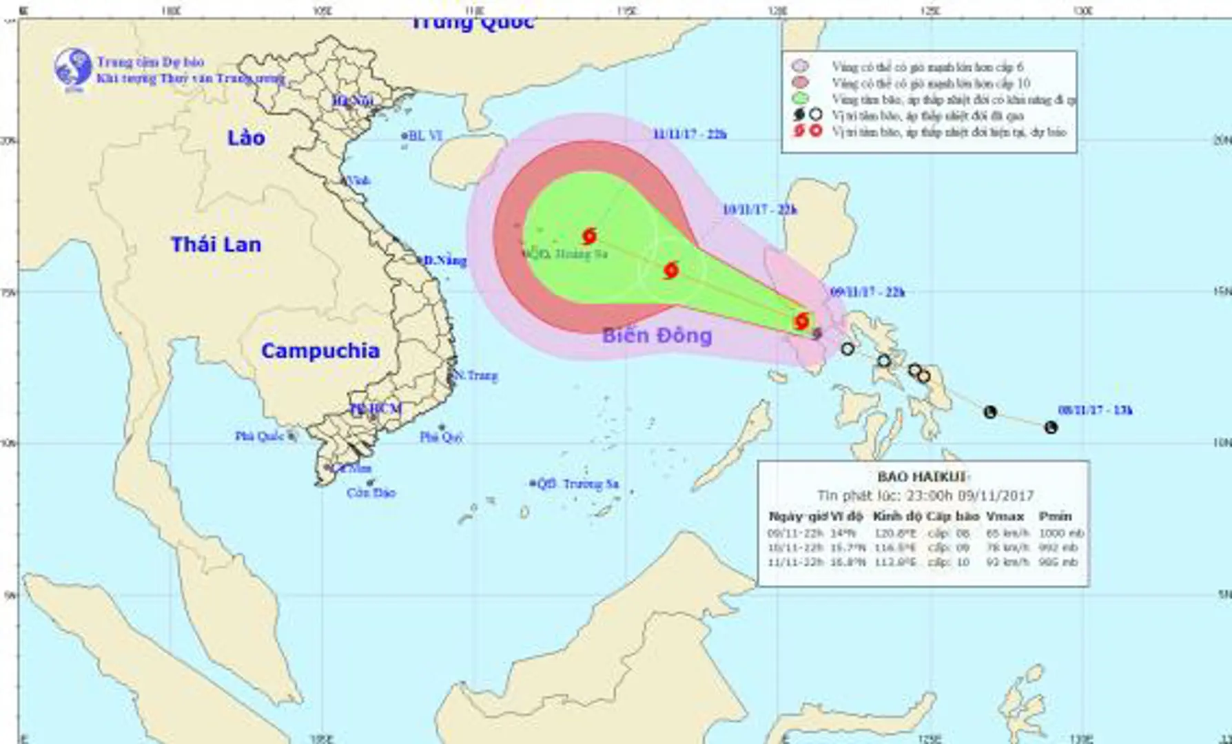 Sáng sớm ngày 10/11 bão Haikui đi vào biển Đông