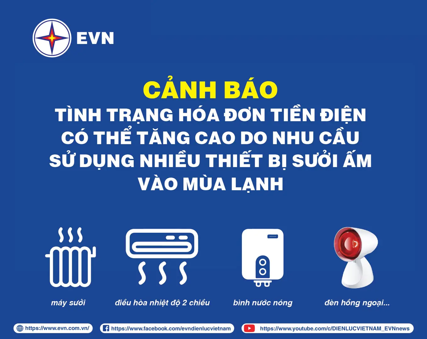 EVN lưu ý khách hàng sử dụng các thiết bị điện sưởi ấm