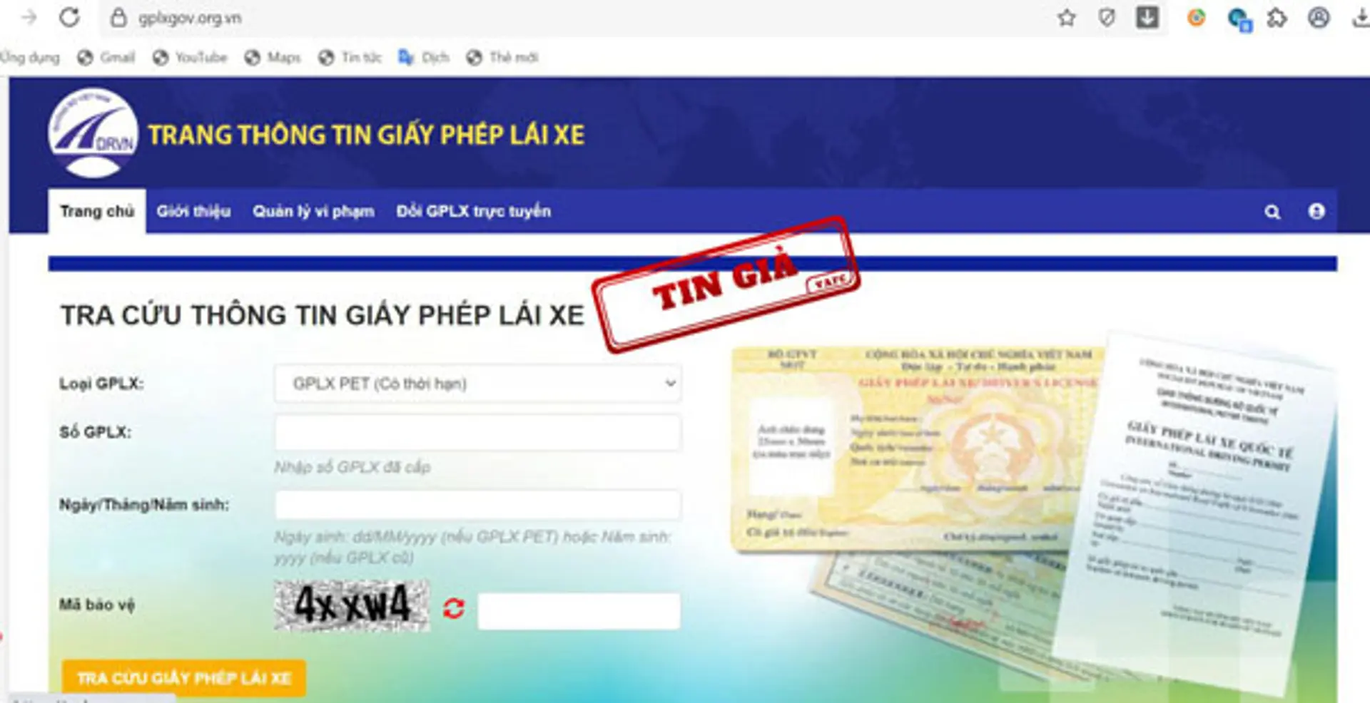 Cảnh báo website giả mạo Giấy phép lái xe